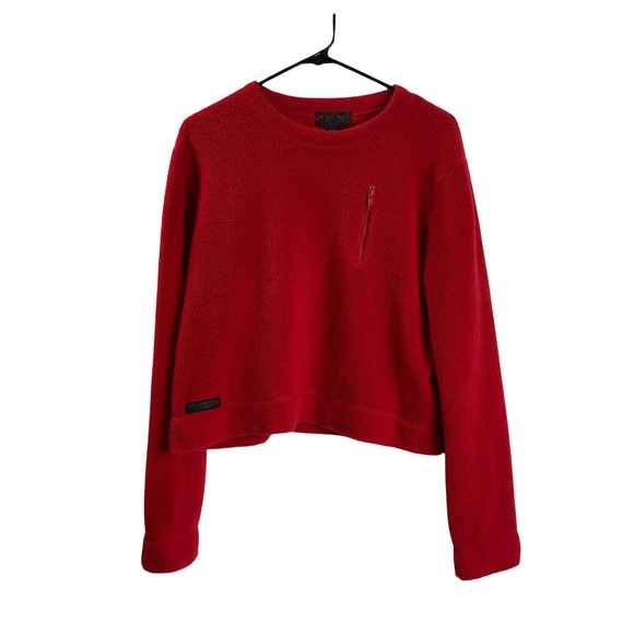 Vtg Ralph Ralph Lauren Womens Pullover Fleece Large Red Outdoors Pocket 90s - Picture 1 of 8